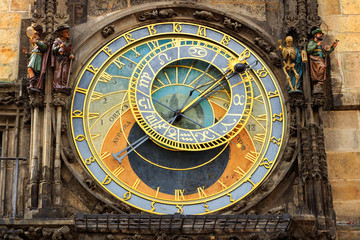 Historical medieval astronomical clock in Old Town Square in Prague, Czech Republic