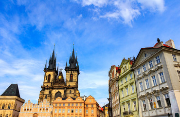 Prague, Old Town Hall (15th Century), Town Square and Church of our Lady Tyn (1365), Prague, Czech Republic