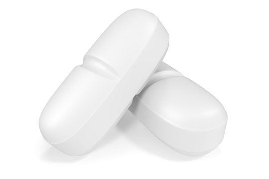 Two white medical pills isoleted. 3d illustration
