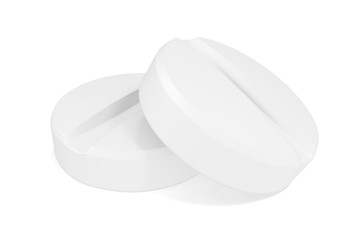 Two pills close-up isoleted on white background. 3d illustration