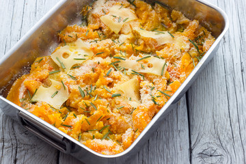 Cooking pumpkin baked with cheese