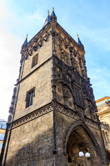 Fototapeta na wymiar The Gothic Powder Tower in Prague, Czech Republic