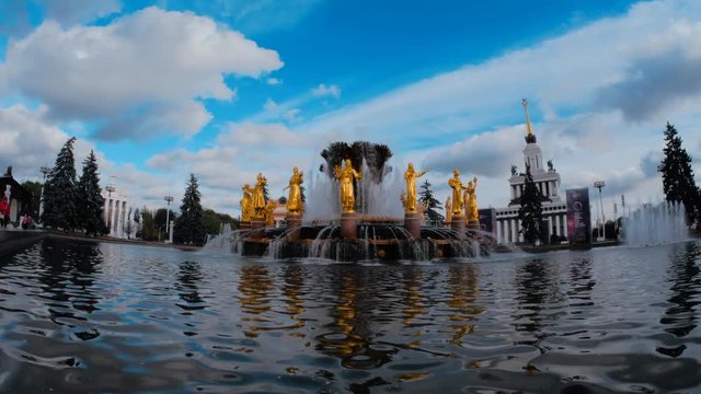 Fountain Friendship of Nations on VDNH in Moscow, Russia . Time-lapse