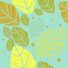 Fototapeta na wymiar Seamless pattern.Leaves on the blue background.Seamless pattern can be used for wallpaper, pattern fills, web page.