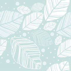 Seamless pattern of leaves fallen from the tree and snowflakes on the blue background.Seamless pattern can be used for wallpaper, pattern fills, web page 