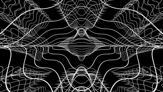 Abstract organic black and white strings rotating hypnotically seamless loop
