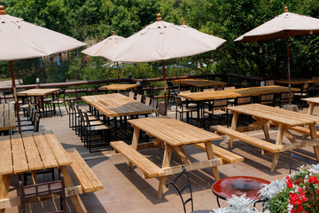 outdoor of  restaurant with tables and chair