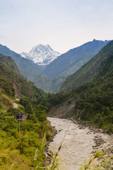 View of Nilgiri Mountain during trekking in Tatopani village Ann