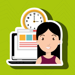 Fototapeta na wymiar woman and computer isolated icon design, vector illustration graphic 