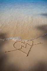 hearts drawn on the sand of a beach