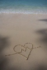 hearts drawn on the sand of a beach