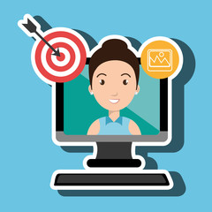 woman with computer isolated icon design, vector illustration  graphic 
