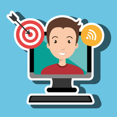 man with computer isolated icon design, vector illustration  graphic 