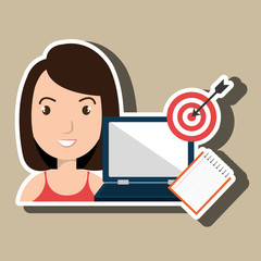 woman with computer  isolated icon design, vector illustration  graphic 