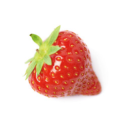 Single ripe red strawberry isolated