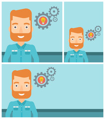 Man with business idea bulb in gear.