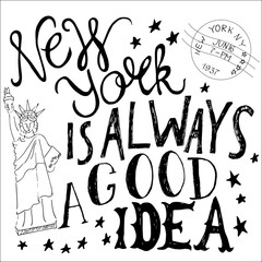 New York is great idae hand lettering vector image black and white