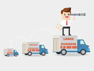 vision of businessman growing small business to medium and large business with logistics