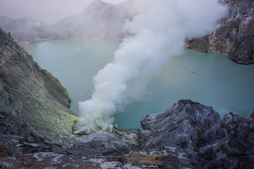 Kawah Ijen Volcano in East Java , Indonesia