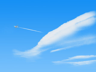 Airplane & air track in the blue sky