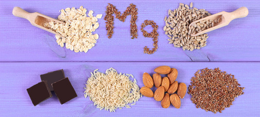 Natural ingredients and products containing magnesium and dietary fiber, healthy nutrition