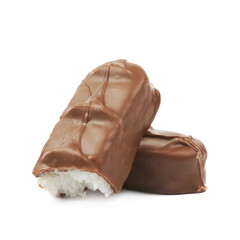 Coconut filled chocolate bar isolated