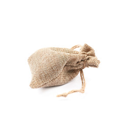 Tiny sackcloth bag isolated