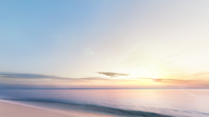 Naklejka premium sunrise on the water / Early summer morning bright sky Beach
