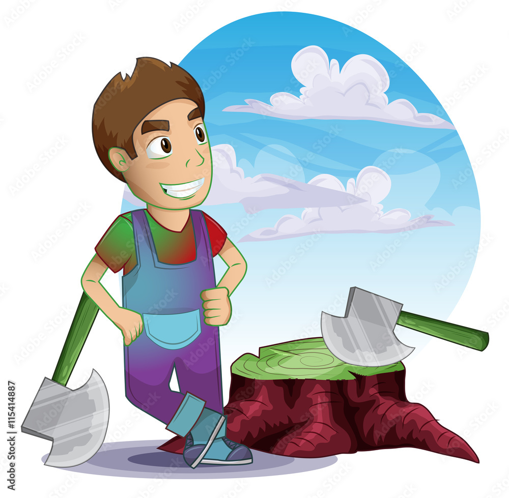Poster carpenter man with separated layers for game and animation, game design asset