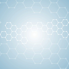 Fototapeta premium Structure molecule and communication Dna, atom, neurons. Science concept for your design. Connected lines with dots. Medical, technology, chemistry, science background. Vector illustration.