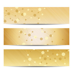 Fototapeta premium Abstract geometric banners molecule and communication. Science and technology design, structure DNA, chemistry, medical background, business and website templates. Vector illustration