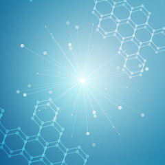 Structure molecule and communication Dna, atom, neurons. Science concept for your design. Connected lines with dots. Medical, technology, chemistry, science background. Vector illustration.