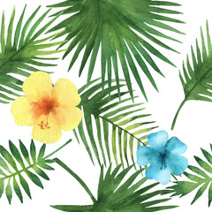 Fototapeta na wymiar Watercolor seamless pattern with exotic flower.