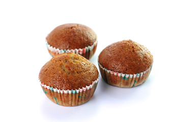 Banana muffin cake isolated on white background