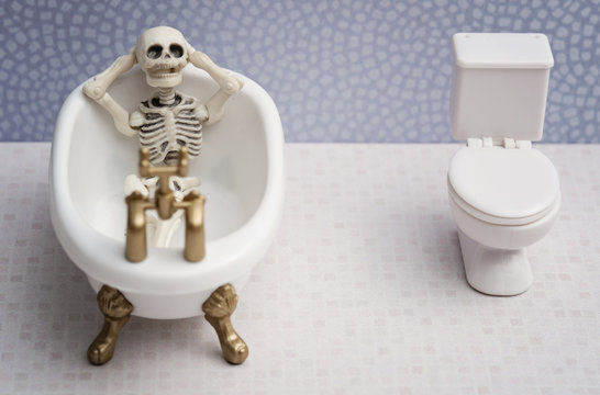 Relaxing skeleton in bathroom