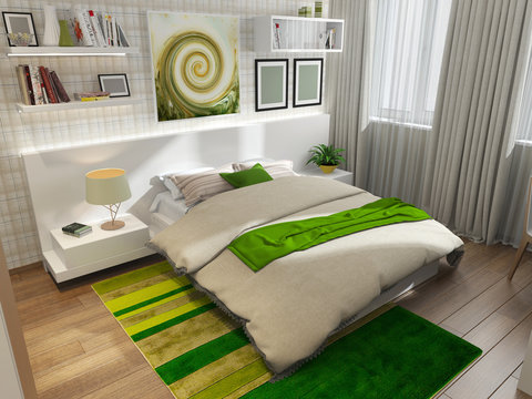 Bedroom With Green Carpet