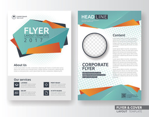 Multipurpose corporate business flyer layout design. Suitable for flyer, brochure, book cover and annual report. green and orange color in A4 size template background with bleeds. Vector illustration
