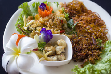 Khao Chae or Jasmine Rice soaked in cool water, Royal Thai Classic dish served in summer season.