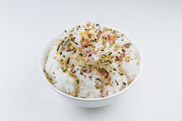 Three types of furikake on rice