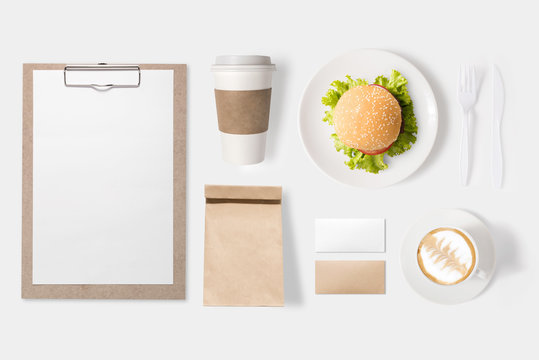 Design concept of mockup burger set and coffee cup set isolated