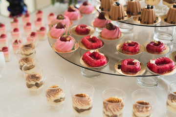 Different kinds of baked sweets on a buffet
