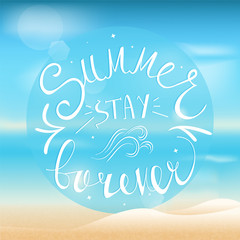Fototapeta na wymiar Summer vector typography on beach background. 