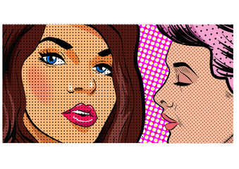 Woman telling secrets, gossiping girls pop art retro style illustration