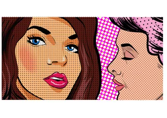 No drill roller blinds Pop Art Woman telling secrets, gossiping girls pop art retro style illustration