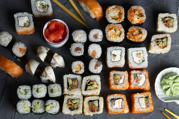 Assorted sushi and rolls