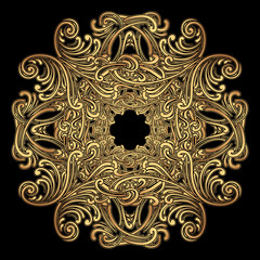 Abstract Baroque in gold ornament in Victorian style on black background. Ornate element for design. It can be used for decorating of wedding invitations, for greeting cards or typography
