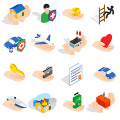 Insurance icons set in isometric 3d style isolated vector illustration