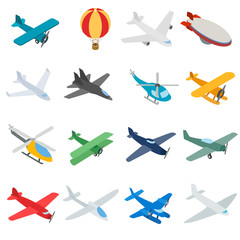 Aviation icons in isometric 3d style. Planes set isolated vector illustration