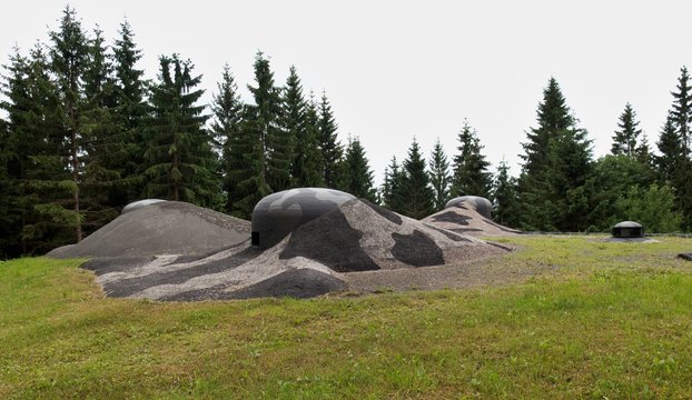 loopholes of stronghold "Pevnost Hanicka" from World War II in Orlicke hory mountains in north-east Bohemia in Czech republic