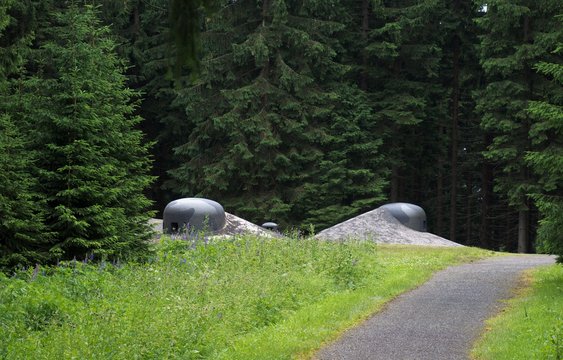 loopholes of stronghold "Pevnost Hanicka" from World War II in Orlicke hory mountains in north-east Bohemia in Czech republic
